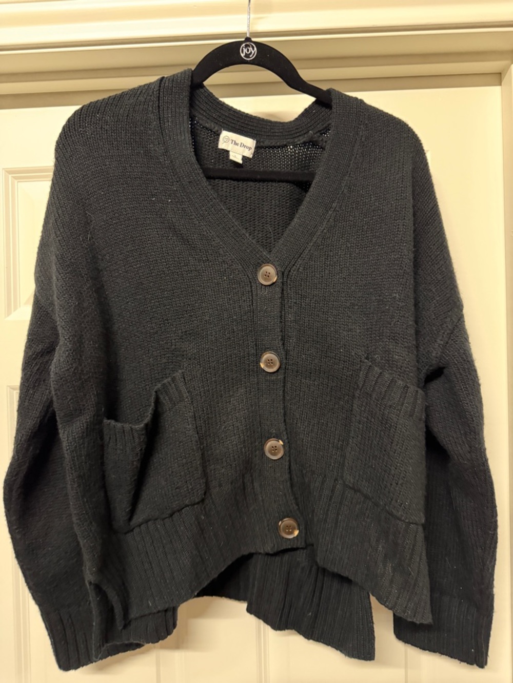 The Drop Women's Dark Black Button-Up Knit Cardigan